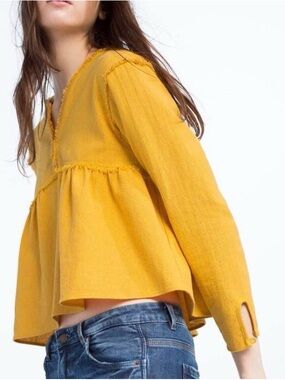 Zara Mustard Yellow Long Sleeve Peplum Top